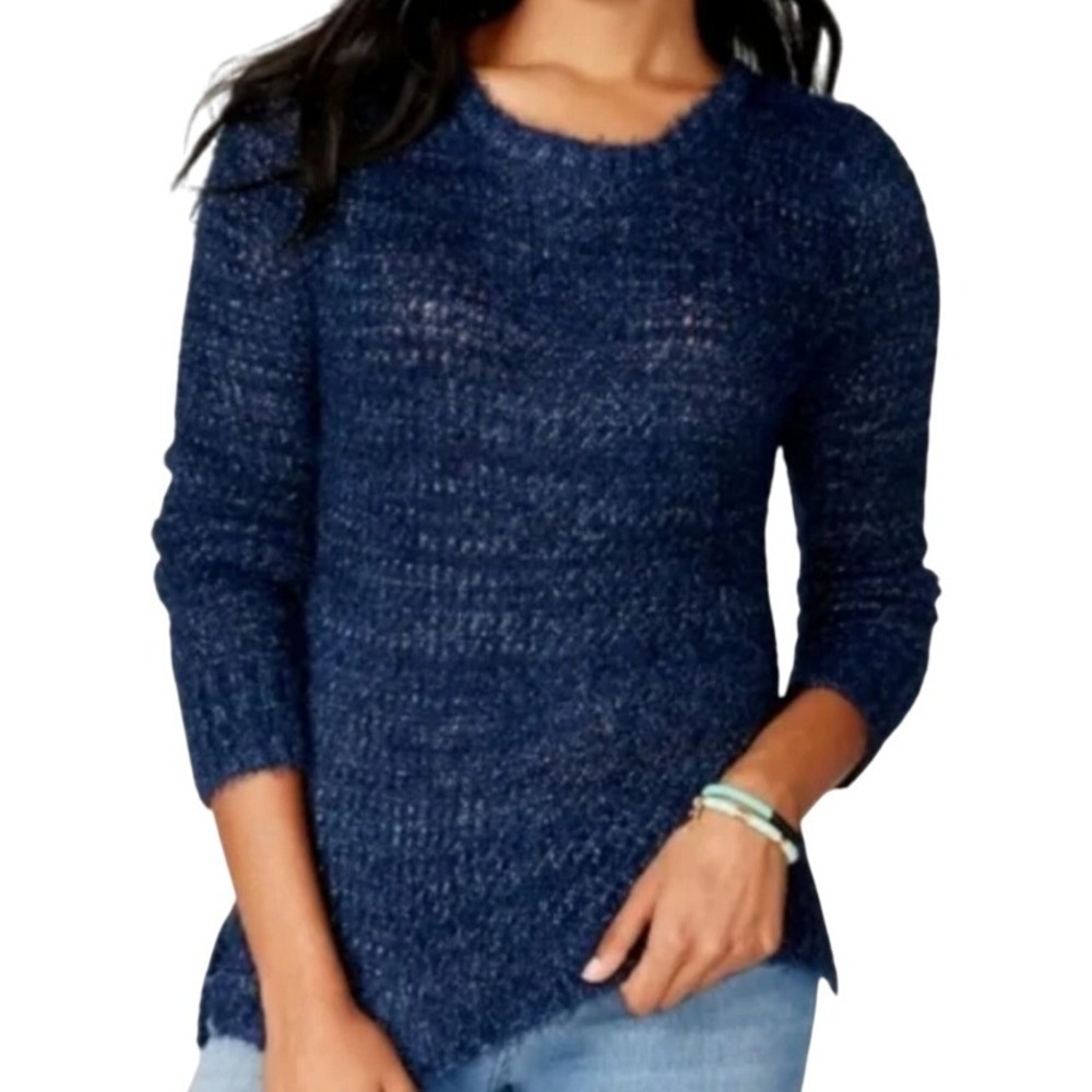 Rampage Womans Navy and Metallic Silver Fuzzy Sweater Size Large
